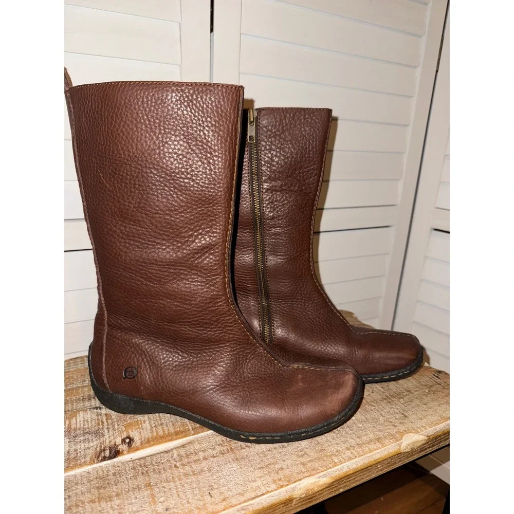 Born Leather Tall Boots Brown Zipper Side Women Casual Comfort Size 7.5 - Picture 3 of 11